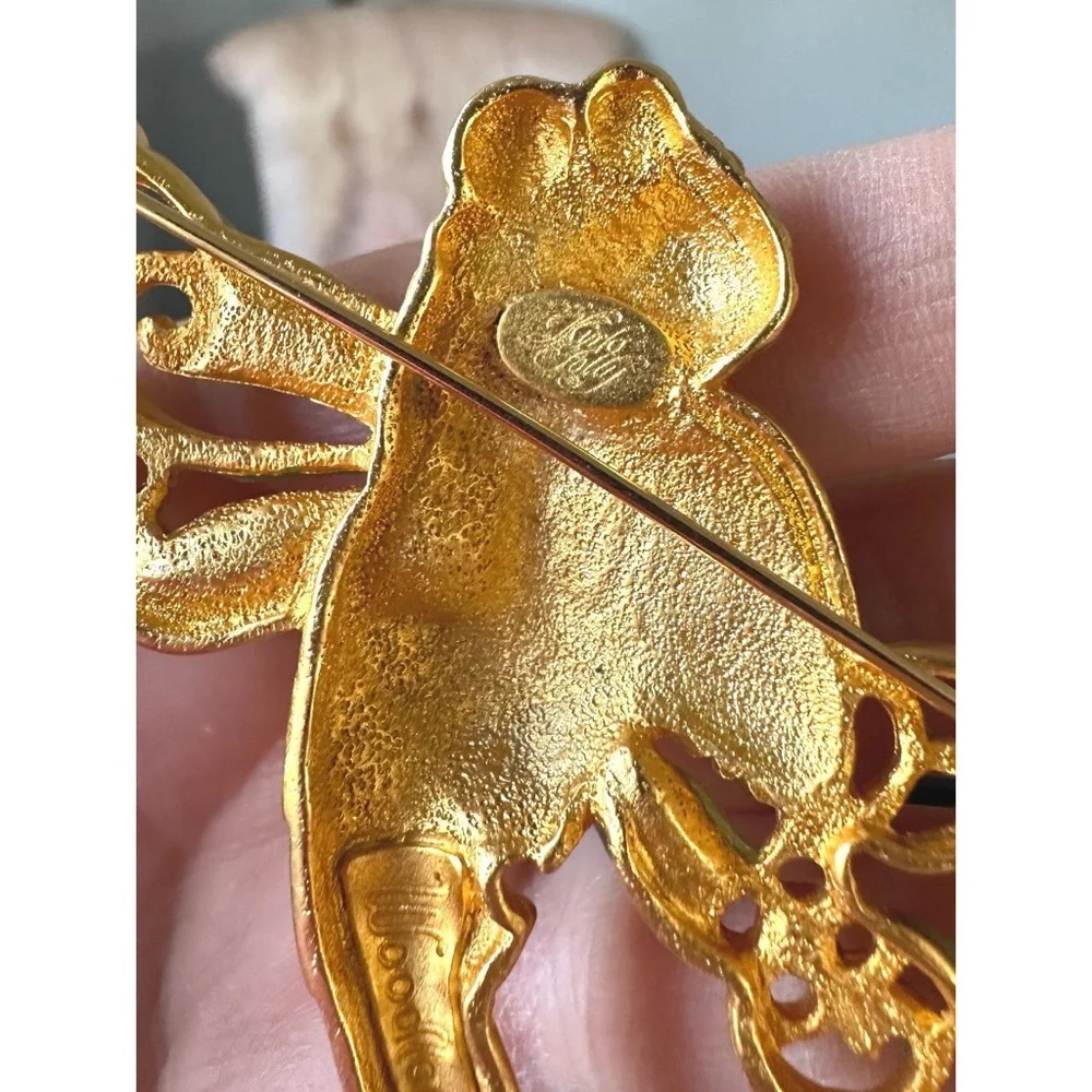SIGNED KIRKS FOLLY AURORA BOREALIS WOODLAND FAIRY on DRAGONFLY BROOCH ~ 3.25”